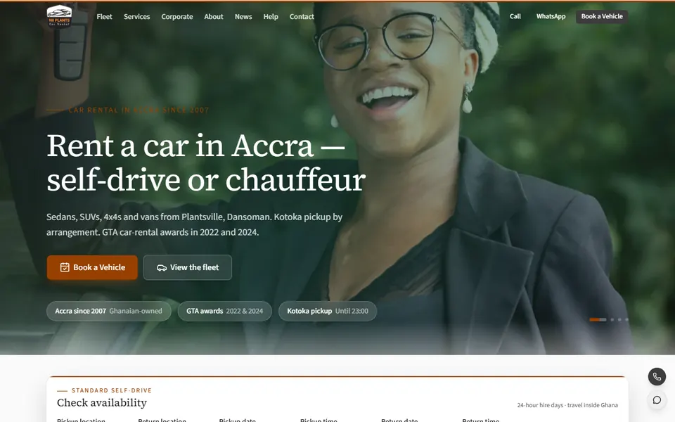 Nii Plants Car Rentals homepage